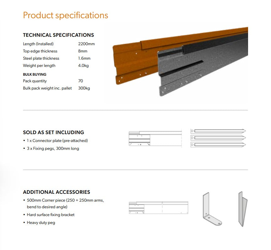 Straightcurve 100mm 2.2m Ridgidline (Weathering Corten)