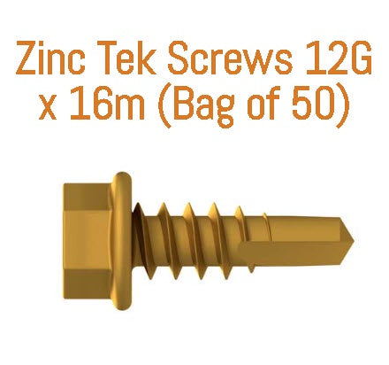 Straightcurve Tek Screws 12G x 16m (Bag of 50) ZINC - Ideal for Weathering Range